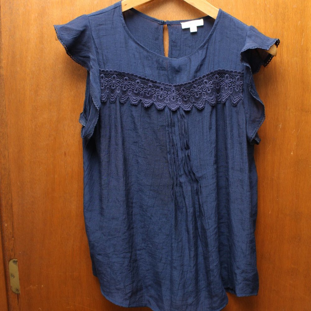 Navy Lace and Ruffle Tank Top